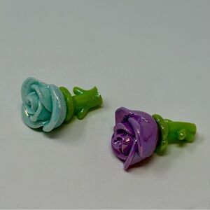 Acrylic Flower Beads Light Blue Purple Green Glossy Finish Set of 2 Beadable